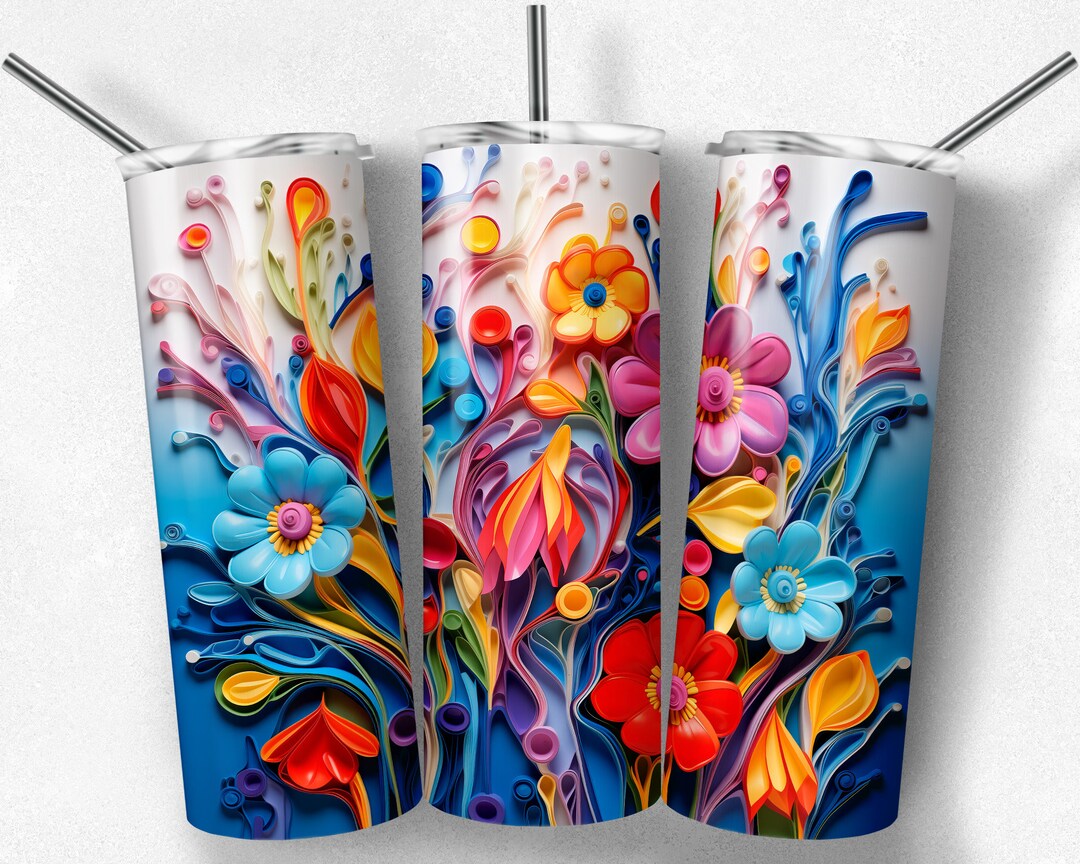 3D Floral Tumbler Acrylic Paint Tumbler Pretty Tumbler Etsy