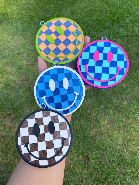 Checkered Smiley Car Freshie: Deliciously Scented