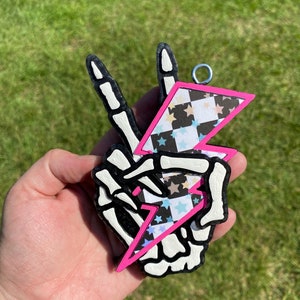 Skeleton Hand Lightning Bolt Car Freshie: Scented Car Accessory