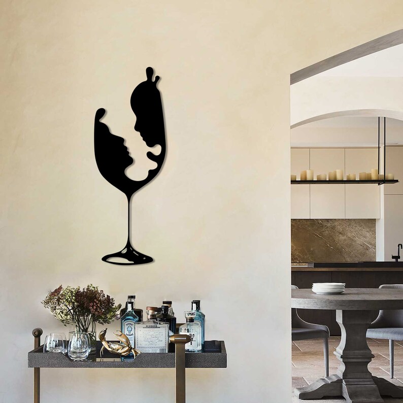 Couple in Wine Glass Metal Wall Art Line Abstract Art Metal Etsy