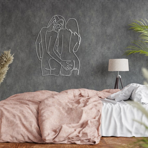 Abstract Kissing Couple Metal Wall Art Bedroom Art Line Artwork