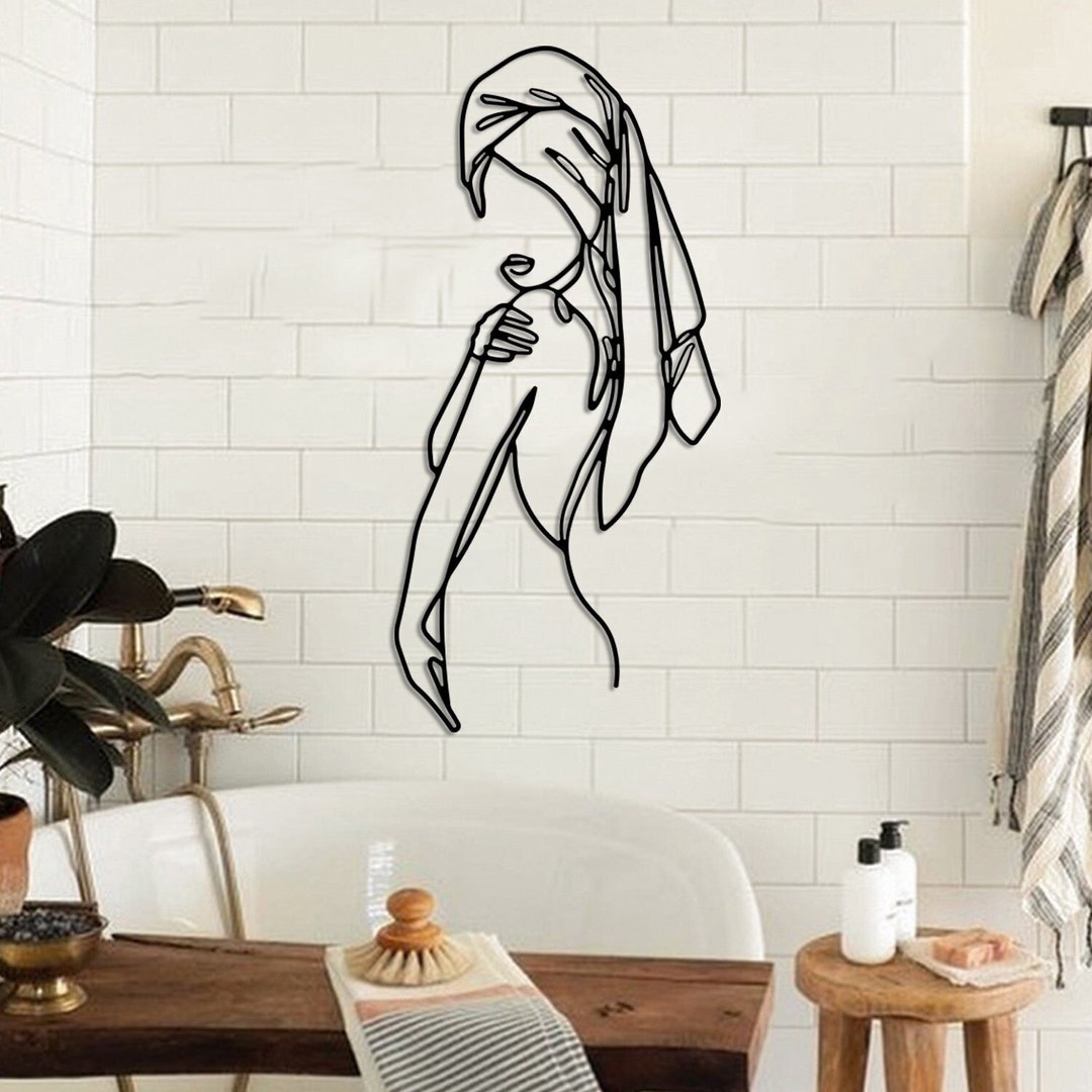 Woman Metal Bath Wall Decor Metal Wall Art Woman With Towel Etsy