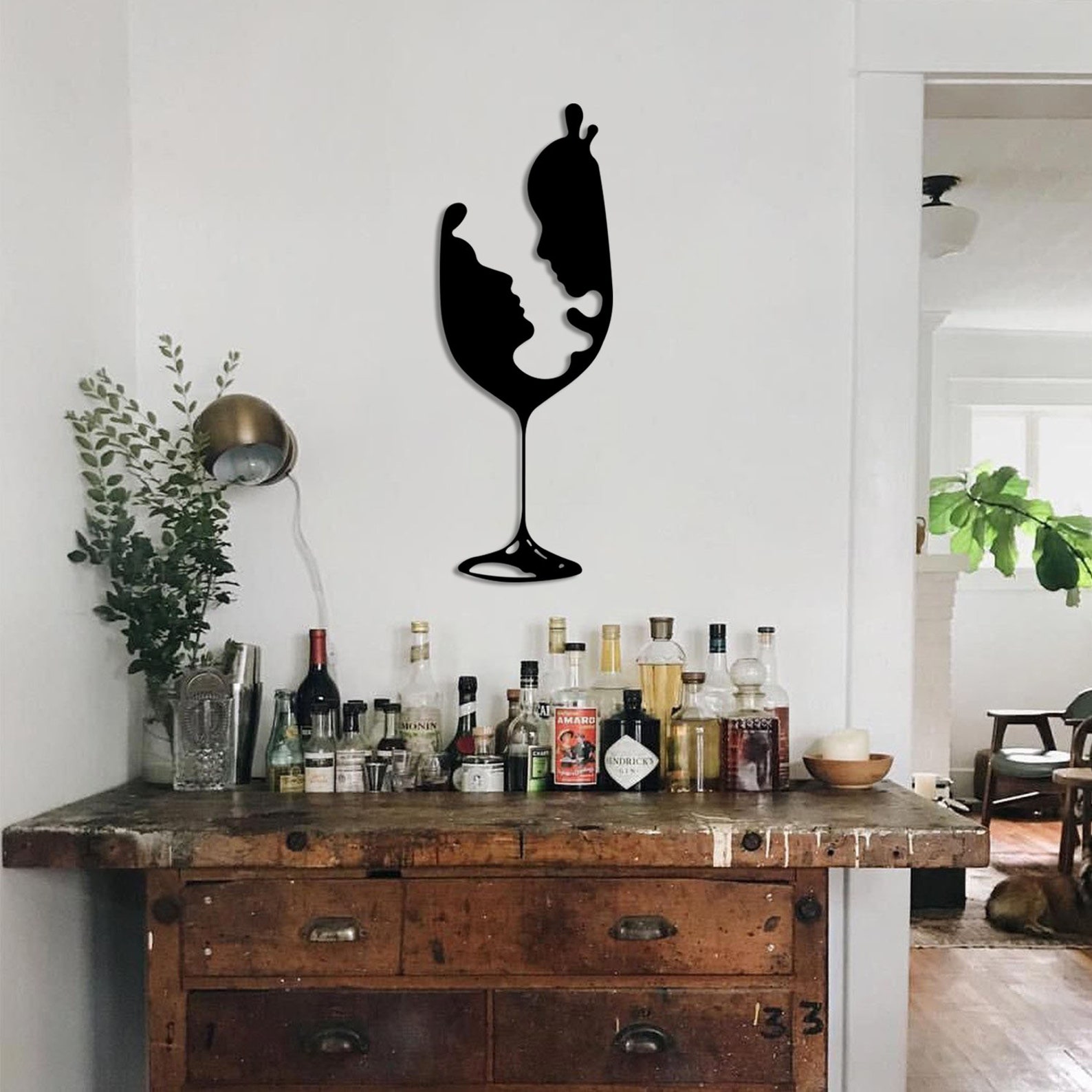 Couple in Wine Glass Metal Wall Art Line Abstract Art Metal Etsy