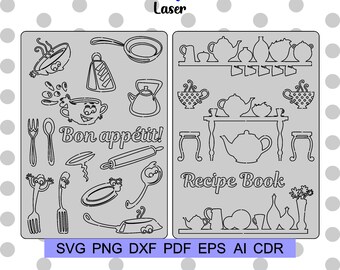 Kitchen Papercut templates svg Chipboard svg Papercut cdr Scrapbooking cdr, Laser cutter files, Vector plans files lasercut dxf Die cuts cdr