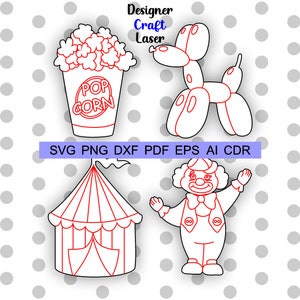 Broche circo pin svg grabado paquete vectorial cdr dxf eps ai para archivos digitales cortados con láser corte láser dxf, Glowforge archivo vector cdr pin svg
