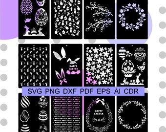 Easter stencil svg bundle, Panel collection, Vector patterns, Cookie stencil svg, Texture stencil, Home decor file cricut svg silhouette svg