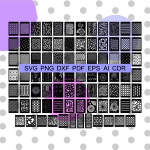 Raccolta di pannelli svg, bundle di stencil tagliati al laser riutilizzabili, motivi e sfondi vettoriali ripetuti, stencil texture, collezione di decorazioni per la casa