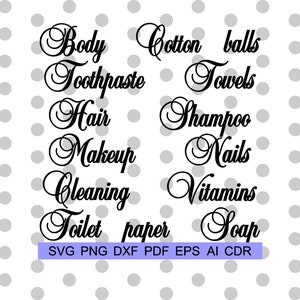 Bathroom Labels Bundle SVG Bathroom SVG Jar Labels SVG Cricut Silhouette Laundry Svg Organize Svg Organization Labels Drawer Home Labels