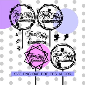 Première communion sainte svg bundle, Conception de gâteau religieux svg, clipart de fichier de coupe catholique, Boy girl communion digital, Modèle de découpe de papier