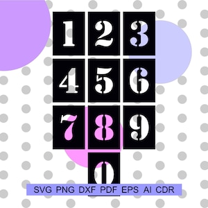 Nummer stencil svg bundel, verjaardagsfeestje nummers, sport nummers sjabloon voor cricut silhouet, digitale nummers svg, alfabet patroon lettertype
