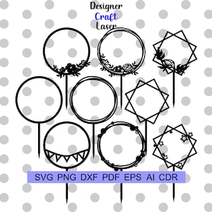 Wedding cake topper svg, circle frame svg, birthday topper svg, floral wreath frame svg, files for cricut, cake topper laser cut, png, dxf