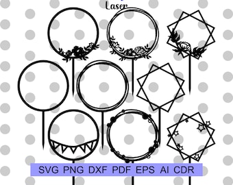 Floral Wreath Cake Topper SVG: Circle Frame, Laser Cut Files (Digital Download)