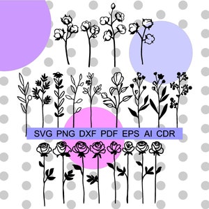 Wilde bloemen SVG bundel, Lasergesneden cricut digitale bestanden, Vector wilde bloemen boeket voor moeder hout bloemen, Moederdag cadeau, Multiplex bloemen