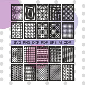 Svg de la nouvelle collection de panneaux, lot de pochoirs réutilisables découpés au laser, motifs et arrière-plans vectoriels répétés, pochoir de texture, collection de décorations d'intérieur