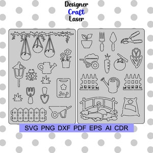 Chipboard Gardering bundle svg Outils de jardinage cdr Handcutting svg, Papercut file svg, Scrapbooking file cdr Papercut templates svg Cuts cdr