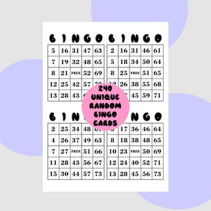 240 cartones de bingo aleatorios únicos, juego familiar, blanco y negro, descarga en PDF imprimible, bingo gigante, plantilla de bingo, patrones de bingo