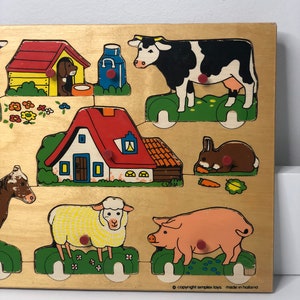 Simplex Vintage Wooden puzzle made in Holland 1950s retro puzzle , nursery decor, toddler toy with farmhouse animals and farmer image 2