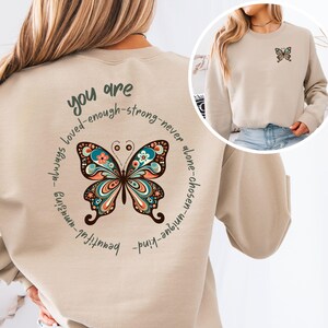 Vintage Butterfly Shirt, Butterfly Shirt, Hippie Girl Shirt, Butterfly Lovers Shirt, Butterfly Design, Uplifting Mental Health Sweatshirt