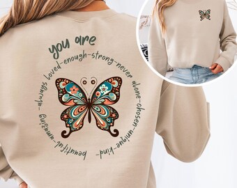 Vintage Butterfly Shirt, Butterfly Shirt, Hippie Girl Shirt, Butterfly Lovers Shirt, Butterfly Design, Uplifting Mental Health Sweatshirt