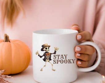 Halloween Coffee Mug, Stay Spooky Mug, Gift For Halloween, Dancing Skeleton Mug, Skeleton Coffee Mug,  Funny Halloween Mug,Fall Coffee Mug