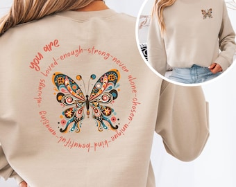Vintage Butterfly Shirt, Butterfly Shirt, Hippie Girl Shirt, Butterfly Lovers Shirt, Butterfly Design, Uplifting Mental Health Sweatshirt