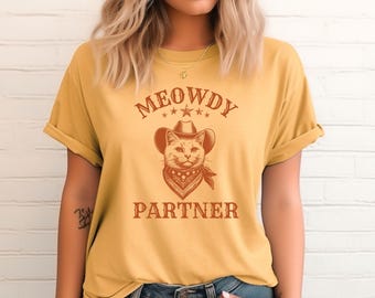 Meowdy Partner Cowboy Katzen-Shirt, Vintage Cowboy Shirt, Katzen-Liebhaber-Geschenk, lustiges Meme Shirt, Cowboy-Katzen-Shirt, lustiges Katzenbesitzer-Kleidungsgeschenk