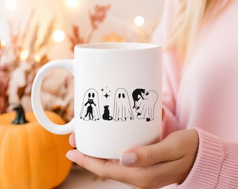 Halloween Coffee Mug, Silly Ghost Mug, Gift For Halloween, Black Cat Mug, Funny Ghost Coffee Mug , Ghost Kitty Halloween Mug,Fall Coffee Mug