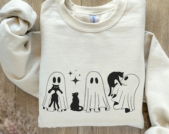 Cute Ghost Cat shirt, Fun Ghost Cat Shirt, Ghost Cat shirt, Retro Ghost Halloween, Cat Lovers Shirt, Halloween Cat Sweatshirt, Spooky Season
