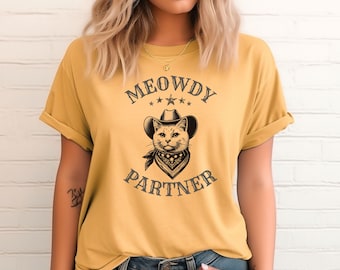 Meowdy Partner Cowboy Katzen-Shirt, Vintage Cowboy Shirt, Katzen-Liebhaber-Geschenk, lustiges Meme Shirt, Cowboy-Katzen-Shirt, lustiges Katzenbesitzer-Kleidungsgeschenk