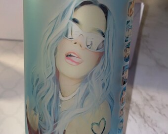 Karol G 16oz Frosted Glass Can with Bamboo Lid & Straw