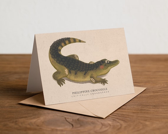 Crocodile Greetings Card: Reusable A6 Postcard, Recycled Kraft Envelope