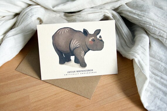 Rhino Greetings Card: Reusable A6 Postcard, Recycled Kraft Envelope