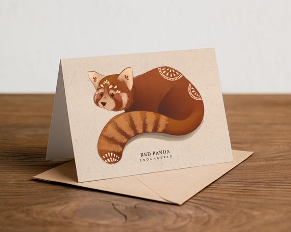 Red Panda Greetings Card: Reusable A6 Postcard, Recycled Kraft Envelope