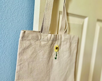 sunflower embroidered canvas tote