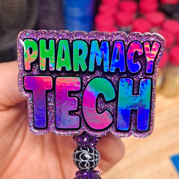 Pharmacy Tech Work Id Badge Reel Holder Clip.