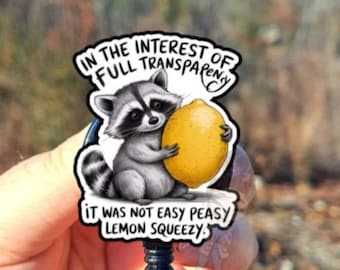 Funny Lemon Squeezy Raccoon Badge Reel