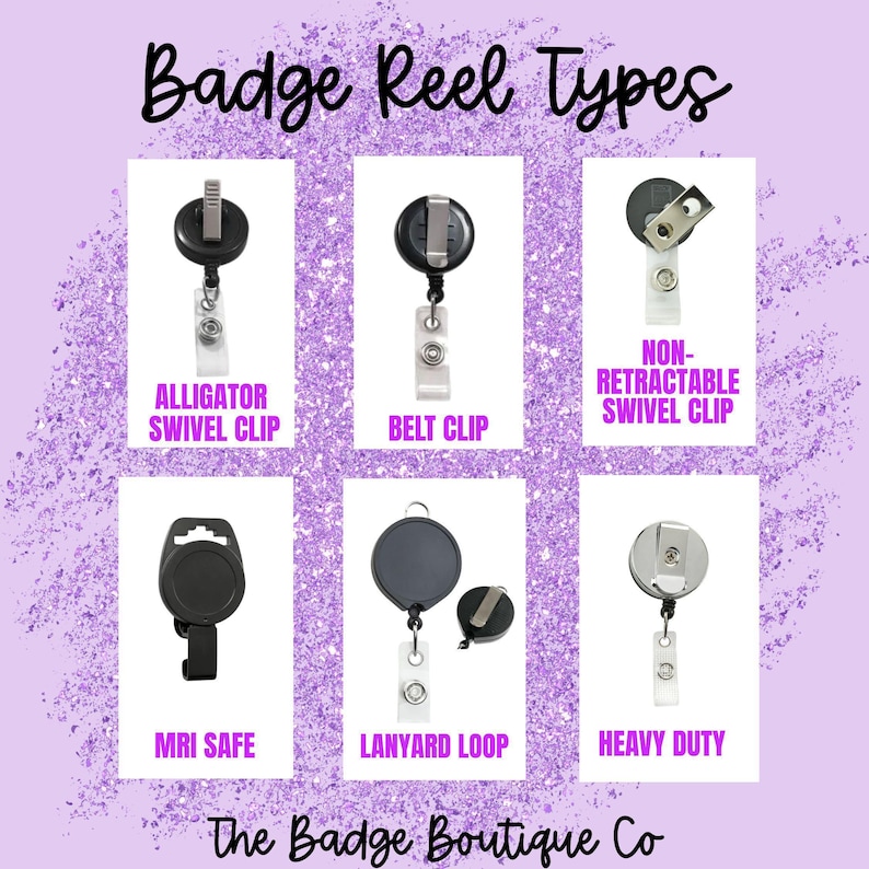 a bunch of different types of badge reel options