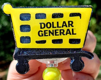 Dollar General Shopping Cart Id Badge Reel Holder Clip.