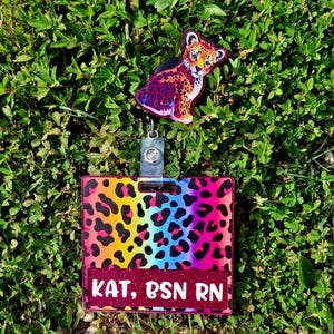 90s Rainbow Tiger Badge Buddy Work Id Badge Reel Set.