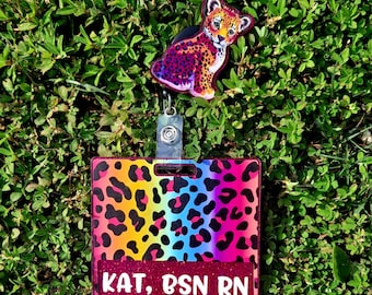 90s Rainbow Tiger Badge Buddy Work Id Badge Reel Set.