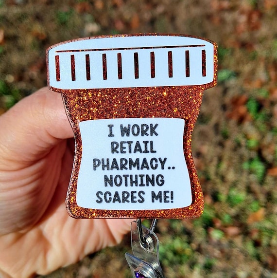 Pharmacy Humor Work Id Badge Reel Holder Clip. 