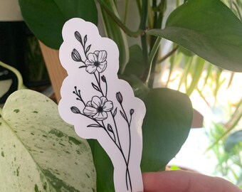 Flower sticker/ simple sticker / plant lover sticker/ cute sticker / illustrative style sticker/black and white sticker/long sticker