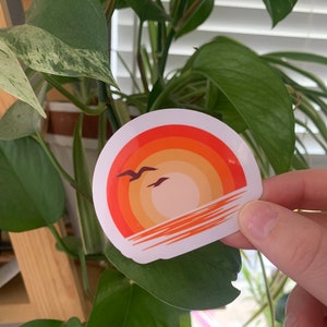 Sticker été/autocollant coucher de soleil/autocollant lever de soleil/autocollant quelque chose dans l'orange/autocollant de style illustratif/autocollant coloré/autocollant rond