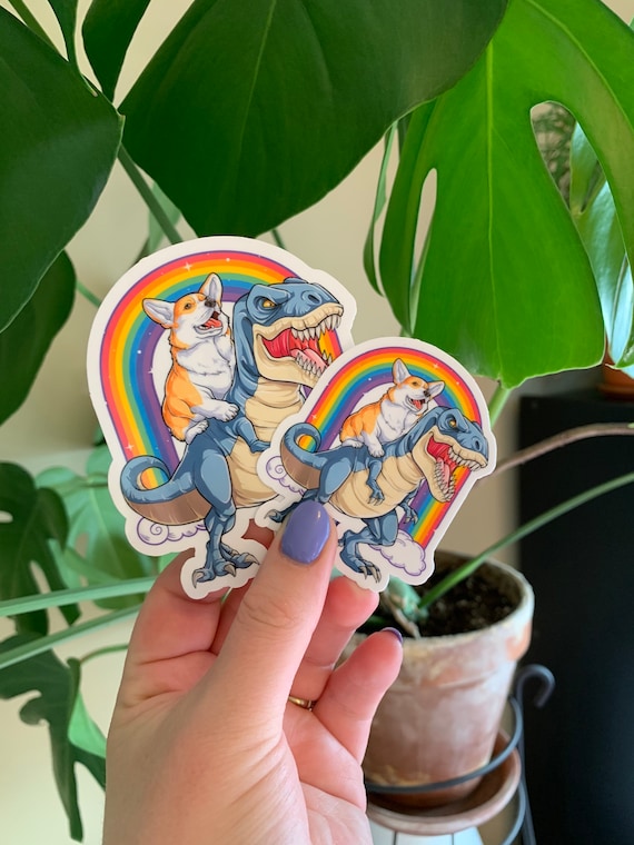 XL Corgi Riding a T Rex Sticker /t-rex Dinosaur Sticker / - Etsy