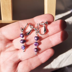 Purple Freshwater Pearl Beaded Clip On Earrings