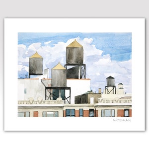 NYC Water Towers Art Print 8" x 10": Morningside Heights, New York City