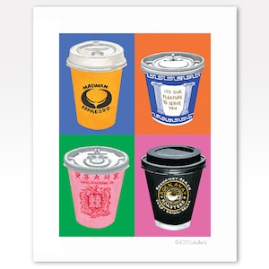Fine Art Print of NYC Coffee Cups  - Fun, Colorful Coffee Art, New York City Coffee Art, New York Coffee, Coffee Art, NYC Coffee Print