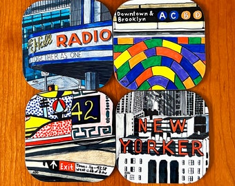 Coasters - Set of 4 New York City Coasters of Midtown  - NYC Coasters - New York City Gift - NYC Gift, New York Art