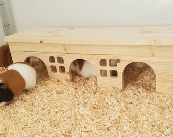 Meerschweinchen großes Haus aus Holz Tunnel 80072