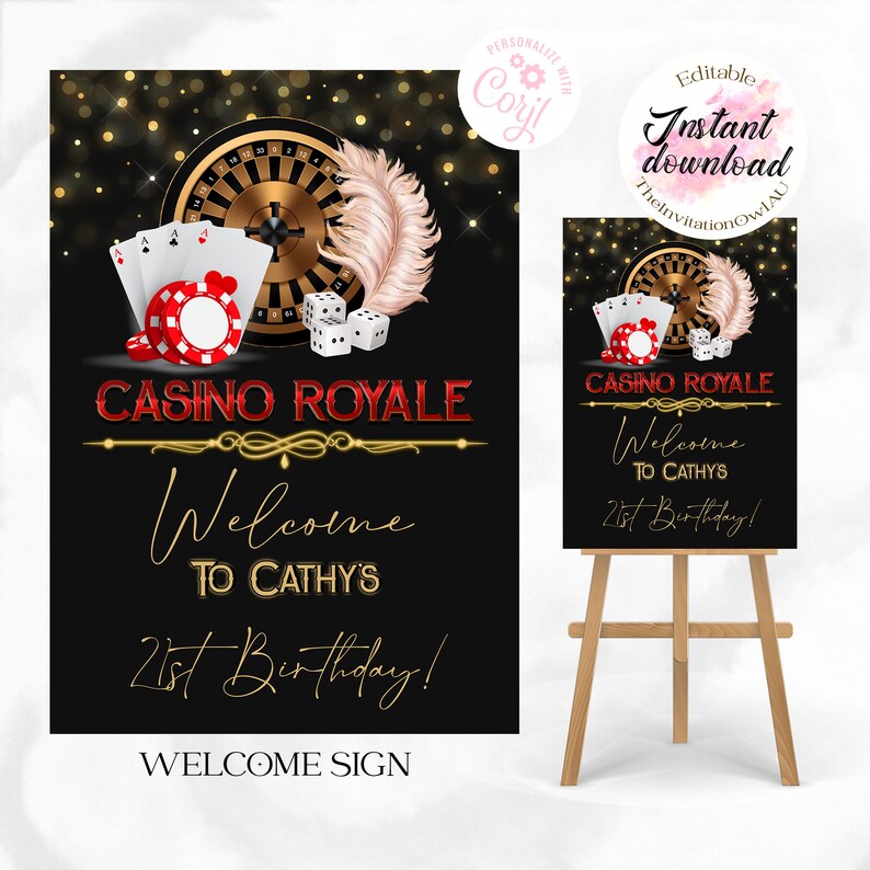 Welcome Rollete Casino Royale Welcome Sign, EDITABLE TEMPLATE, A3 Size - Etsy